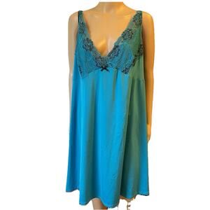 Avenue Womens Chemise SlipDress 30/32 Teal Lace Babydoll Bow Flowy Lingerie Sexy